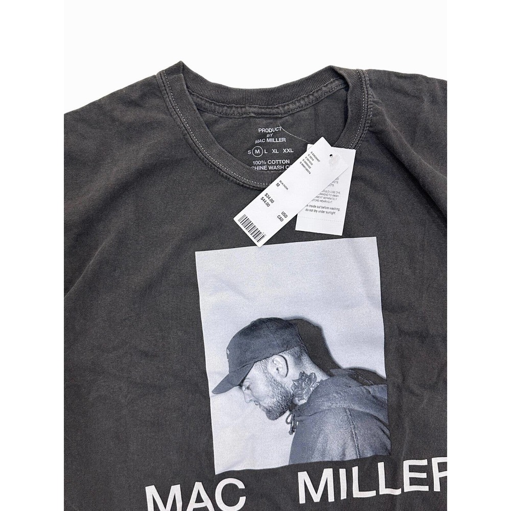 Urban Outfitters Men's Mac Miller Portrait Black Vintage Wash Tee T-Shirt - Picture 2 of 3